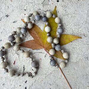 Vintage 1980s Long Gray Tan Silver Jasper Japan Full Strand Beaded Necklace Eart